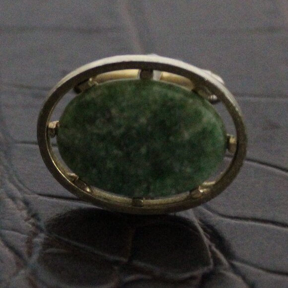 Jade Oval Gold Tone Vintage Cuff Links - Picture 3 of 8